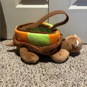 Plush Turtle Basket with Handle